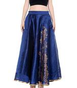 Ira soleil Blue made of poly dupiyon block printed flared skirt