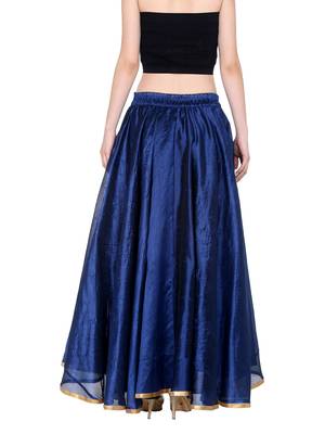 Ira soleil Blue made of poly dupiyon block printed flared skirt 3