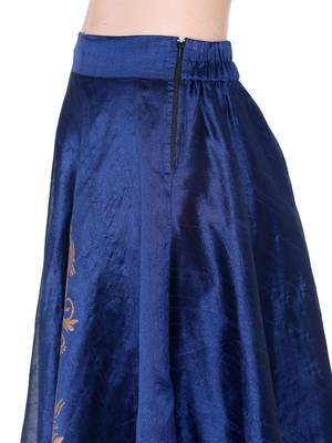 Ira soleil Blue made of poly dupiyon block printed flared skirt 4
