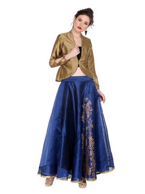 Ira soleil Blue made of poly dupiyon block printed flared skirt 5