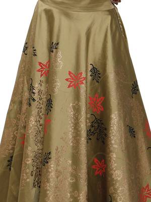 Ira soleil Gold made of poly tafetta block printed flared skirt 1