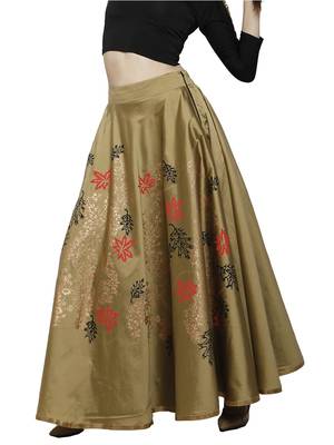 Ira soleil Gold made of poly tafetta block printed flared skirt 2