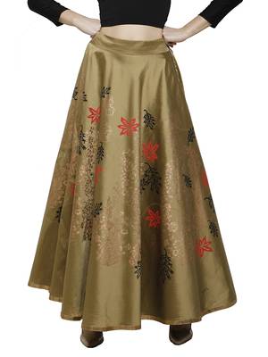 Ira soleil Gold made of poly tafetta block printed flared skirt 3