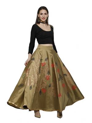 Ira soleil Gold made of poly tafetta block printed flared skirt 5