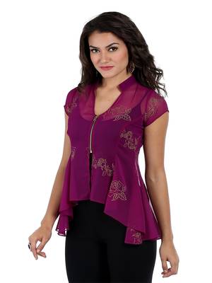 Ira soleil Purple chiffon printed short top 1
