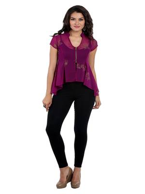 Ira soleil Purple chiffon printed short top 2