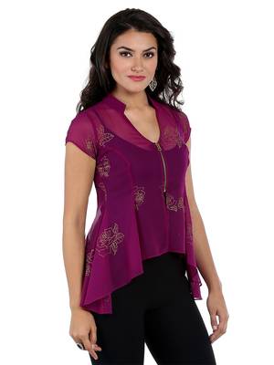 Ira soleil Purple chiffon printed short top 3