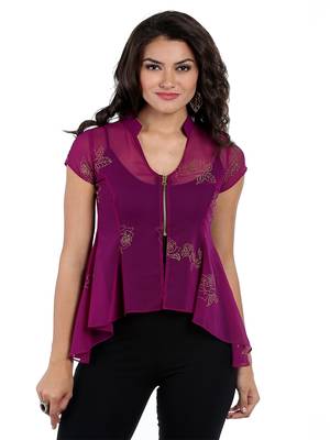 Ira soleil Purple chiffon printed short top 4