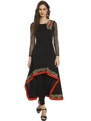 ira-soleil Black high low polyester lycra kurta 1