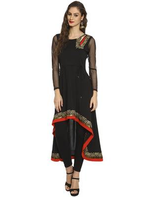 ira-soleil Black high low polyester lycra kurta 2