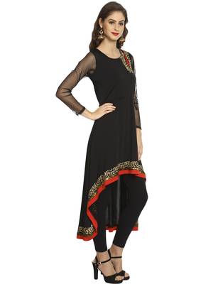 ira-soleil Black high low polyester lycra kurta 4