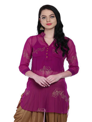 ira-soleil 2 pc set on purple singlet with chiffon kurti 1