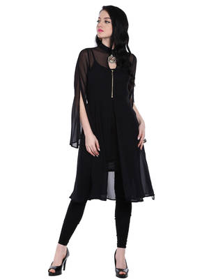 ira-soleil 2pc set of jewellery with Black georgette lon kurti 1