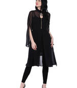 ira-soleil 2pc set of jewellery with Black georgette lon kurti