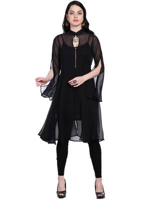 ira-soleil 2pc set of jewellery with Black georgette lon kurti 2
