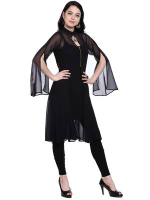 ira-soleil 2pc set of jewellery with Black georgette lon kurti 3