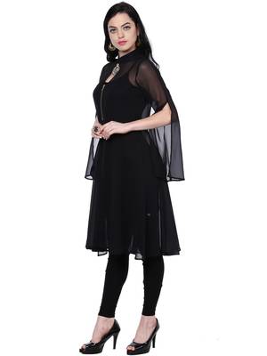 ira-soleil 2pc set of jewellery with Black georgette lon kurti 4