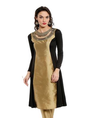ira-soleil Gold leaf embroideBlack neck with Tafeta & polyester lycra kurti 1