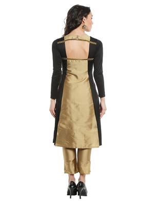 ira-soleil Gold leaf embroideBlack neck with Tafeta & polyester lycra kurti 3
