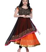 ira-soleil Black double layeBlack of chiffon & Orange Polyester lycra lining anarkali kurta