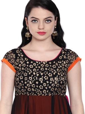 ira-soleil Black double layeBlack of chiffon & Orange Polyester lycra lining anarkali kurta 2