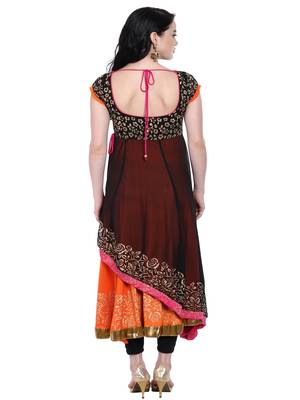 ira-soleil Black double layeBlack of chiffon & Orange Polyester lycra lining anarkali kurta 3