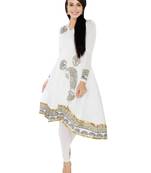 ira-soleil White polyester lycra block printed high low anarkali kurta