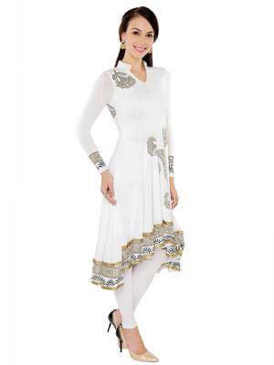 ira-soleil White polyester lycra block printed high low anarkali kurta 2