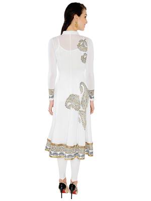 ira-soleil White polyester lycra block printed high low anarkali kurta 4