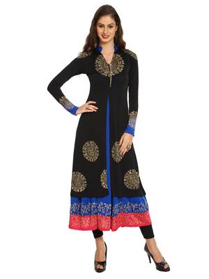 ira-soleil 2 pc set of Blue polyester lycra anarkali inner with Black Kurta 1