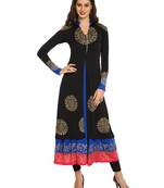 ira-soleil 2 pc set of Blue polyester lycra anarkali inner with Black Kurta