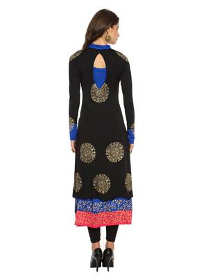 ira-soleil 2 pc set of Blue polyester lycra anarkali inner with Black Kurta 5
