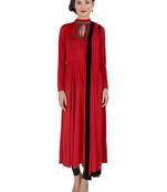 ira-soleil 3 pc set of Maroon Chiffon duptta, Metal necklace with Polyester Lycra anarkali kurta