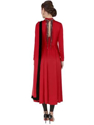 ira-soleil 3 pc set of Maroon Chiffon duptta, Metal necklace with Polyester Lycra anarkali kurta 2