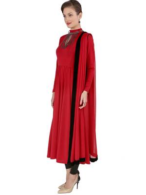 ira-soleil 3 pc set of Maroon Chiffon duptta, Metal necklace with Polyester Lycra anarkali kurta 3