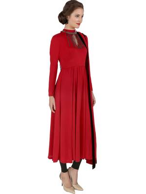 ira-soleil 3 pc set of Maroon Chiffon duptta, Metal necklace with Polyester Lycra anarkali kurta 4
