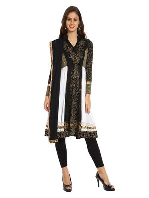 ira-soleil 2 pc set of Chiffon dupatta with black & white Polyester lycra anarkali kurta 1