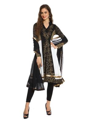ira-soleil 2 pc set of Chiffon dupatta with black & white Polyester lycra anarkali kurta 2