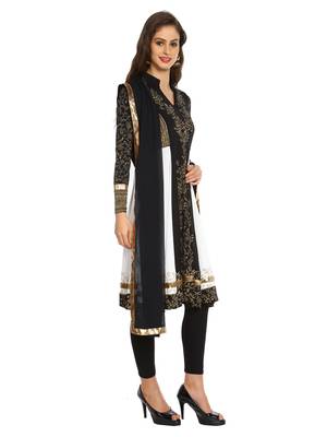 ira-soleil 2 pc set of Chiffon dupatta with black & white Polyester lycra anarkali kurta 3