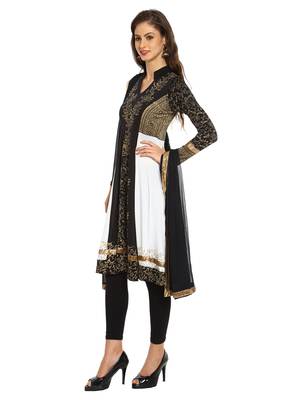 ira-soleil 2 pc set of Chiffon dupatta with black & white Polyester lycra anarkali kurta 4