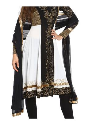 ira-soleil 2 pc set of Chiffon dupatta with black & white Polyester lycra anarkali kurta 5