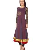 ira-soleil 2 pc set of Maroon polyester lycra anarkali inner with grey chiffon long kurta