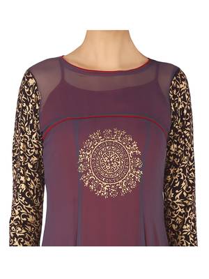 ira-soleil 2 pc set of Maroon polyester lycra anarkali inner with grey chiffon long kurta 4