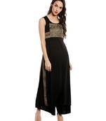 ira-soleil Black polyester lycra long slit kurta