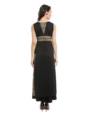 ira-soleil Black polyester lycra long slit kurta 2
