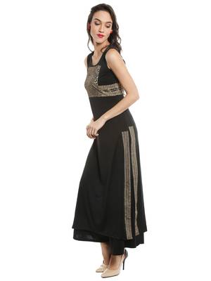 ira-soleil Black polyester lycra long slit kurta 4