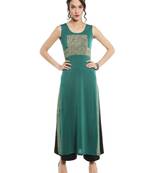 ira-soleil Green polyester lycra long slit kurta