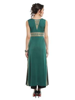 ira-soleil Green polyester lycra long slit kurta 3