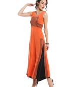 ira-soleil Orange polyester lycra long slit kurta