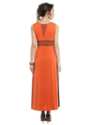ira-soleil Orange polyester lycra long slit kurta 2